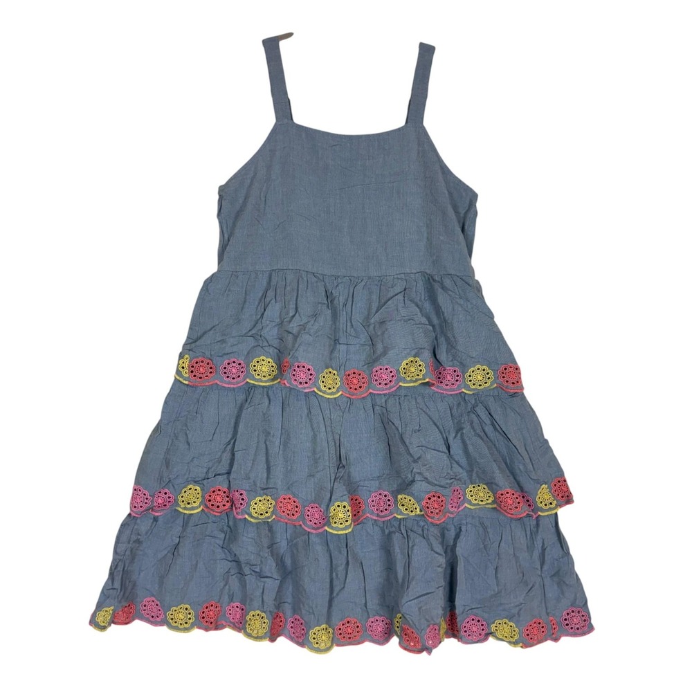 Old Navy Dress Womens 2XL Plus Blue Chambray Tiered Floral Embroidered Sundress